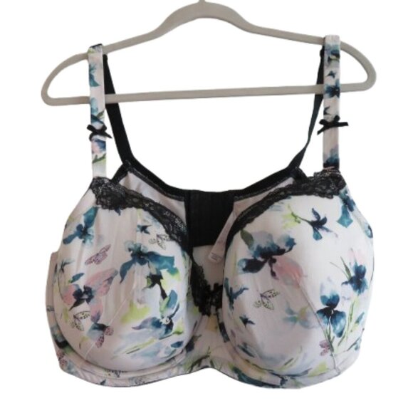 CACIQUE Butterflies and Blooms Lace Padded Bra Navy Blue White - Size 44DDD - Picture 1 of 14